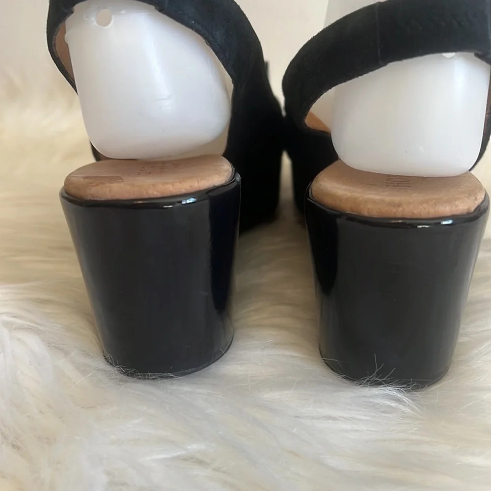 Hobbs London Black Suede And Patent Leather Slingback Wedge Sandals Sz-8/38 - Picture 5 of 9